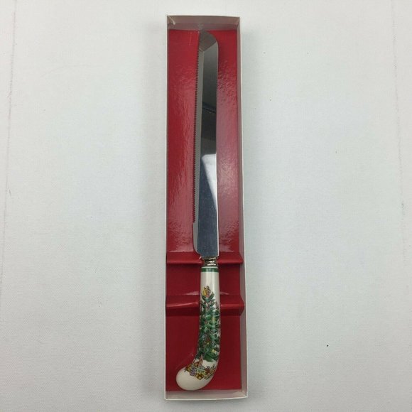 Vintage Spode Christmas Tree Cake Knife Ceramic - Picture 5 of 7
